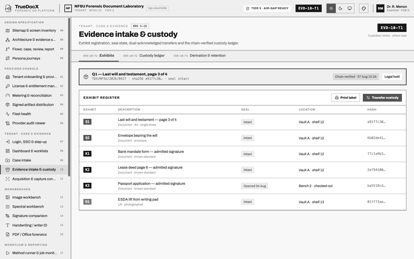 Evidence custody ledger